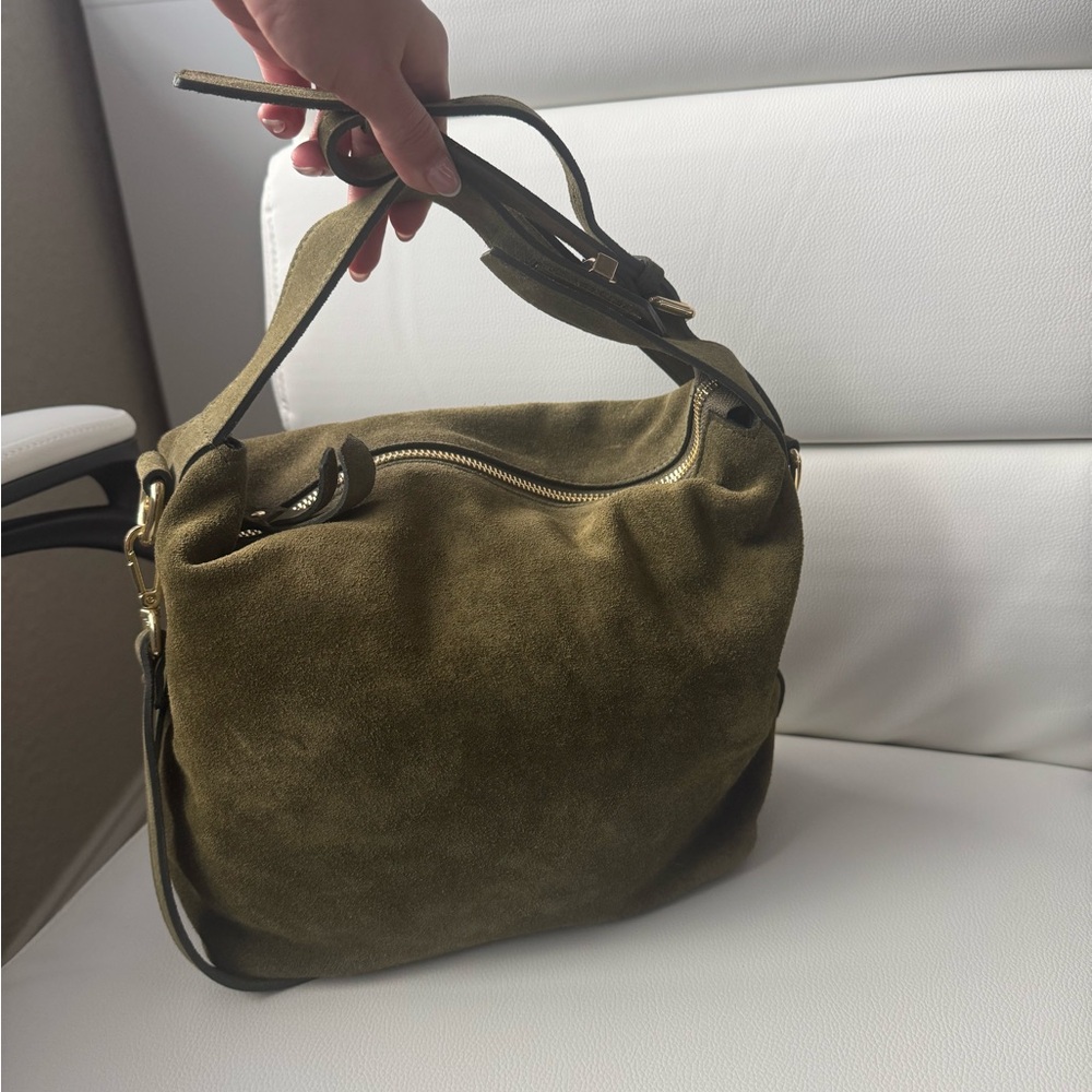 Claudia Olive Suede Shoulder Bag - Classic Women's Hobo
